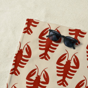 Toalha De Praia Lagosta Vintage em Vermelho, Frutos do Mar Art Déc
