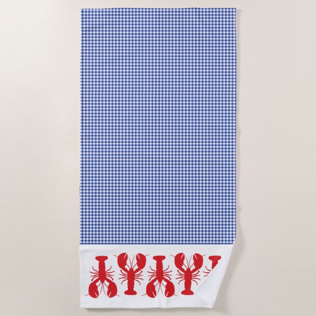 Toalha De Praia Lagostins vermelhos Viagem branco azul de verifica (Frente)