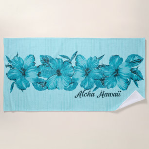 Toalha De Praia Lanai - Hibiscus Havaiano em Difusão - Aqua Bue