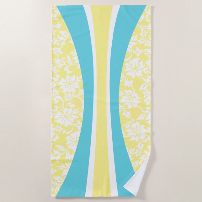 Toalha De Praia Laniakea Hawaiian Striped Surfboard - Lemon Yellow (Frente)