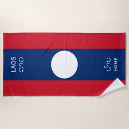 Toalha De Praia Laos Flag and Text, Home