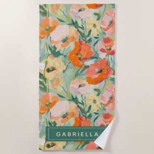 Toalha De Praia Laranja Abstrato popia Floral Personalizada