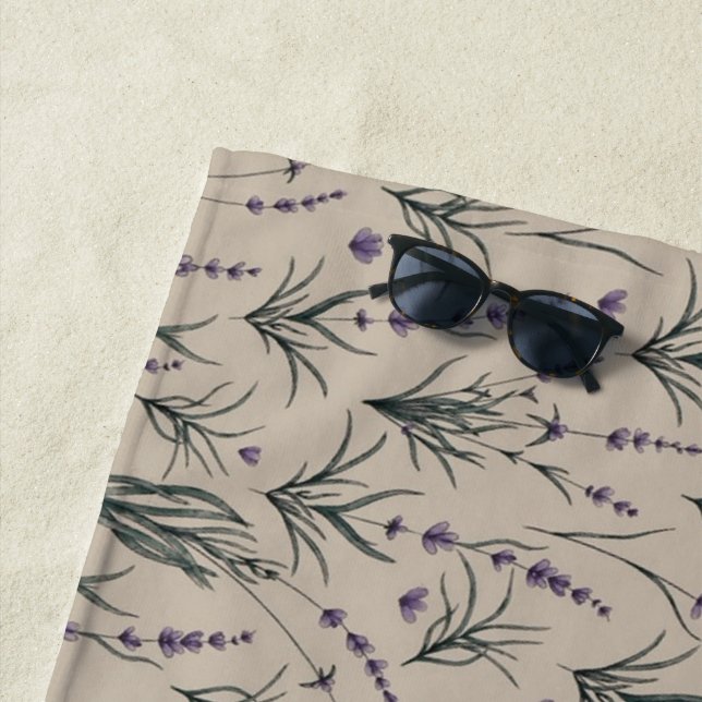 Toalha De Praia Lavender Botanical Pattern Beach Towel (In Situ)