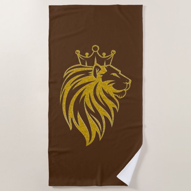 Toalha De Praia Leão Com Coroa - Estilo Dourado 2 (Frente)
