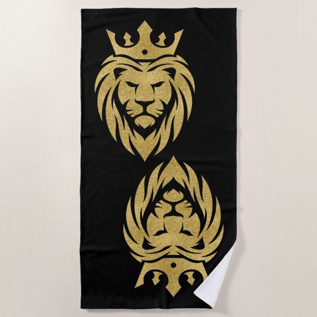 Toalha De Praia Leão Com Coroa - Estilo Dourado 3 (Frente)