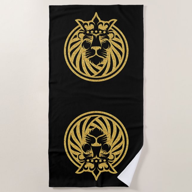 Toalha De Praia Leão Com Coroa - Estilo Dourado 4 (Frente)