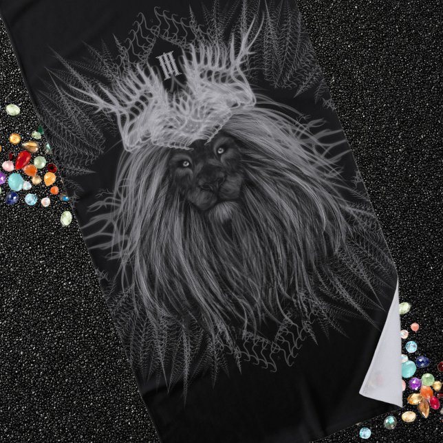 Toalha De Praia Leão com Monograma Coroa Preto (Criador carregado)