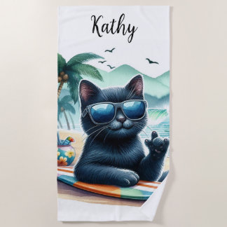 Toalha De Praia Legal Gato Preto de Hora de Praia Personalizado