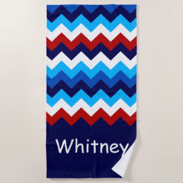 Toalha De Praia Legal Red White Blue Chevrons Monograma Beach Towe