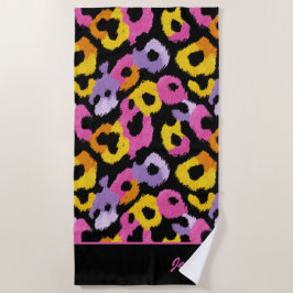 Toalha De Praia Leopardo Colorido Impressão Retrovisor Nome Monogr