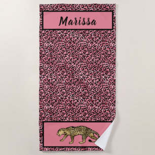Toalha De Praia Leopardo Dourado Rosa-Chic Personalizado