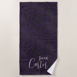 Toalha De Praia Leopardo Preto Roxo Personalizado