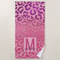 Leopardo Púrpura Rosa Monograma de Impressão de An