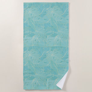 Toalha De Praia Light blue tropical palm leaves pattern