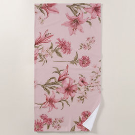 Toalha De Praia Lilases Florais Vintage Rosa Cottagecore