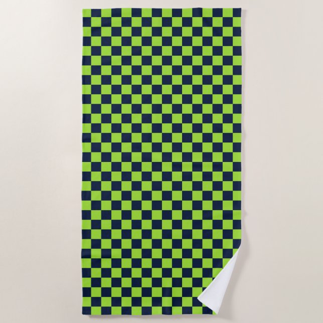 Toalha De Praia Lime and navy checkerboard pattern (Frente)