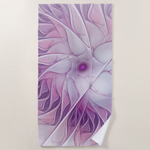 Toalha De Praia Linda Flor Rosa Moderna Abstrato, Arte Fractal