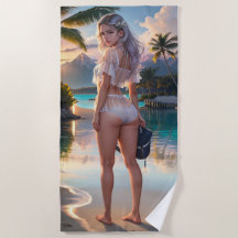 Linda garota de fantasia de cartonagem Beach Towel