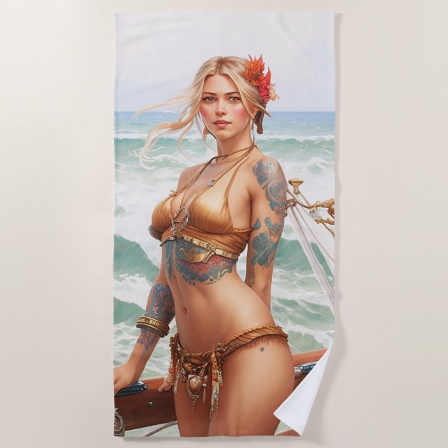 Toalha De Praia Linda tatuagem pirata Beach Towel (Frente)
