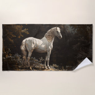 Toalha De Praia Linda Vintagem de Pintura de Óleo de Cavalo Branco