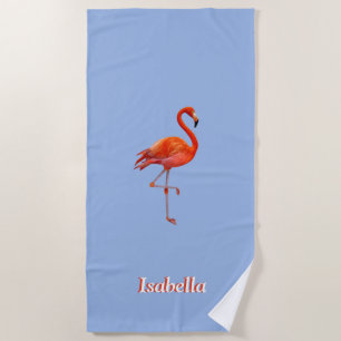 Toalha De Praia Lindo flamingo em azul claro personalizado 