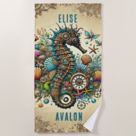 TOALHA DE PRAIA LINDO SEAHORSE STEAMPUNK CAPRICHOSO PERSONALIZAR