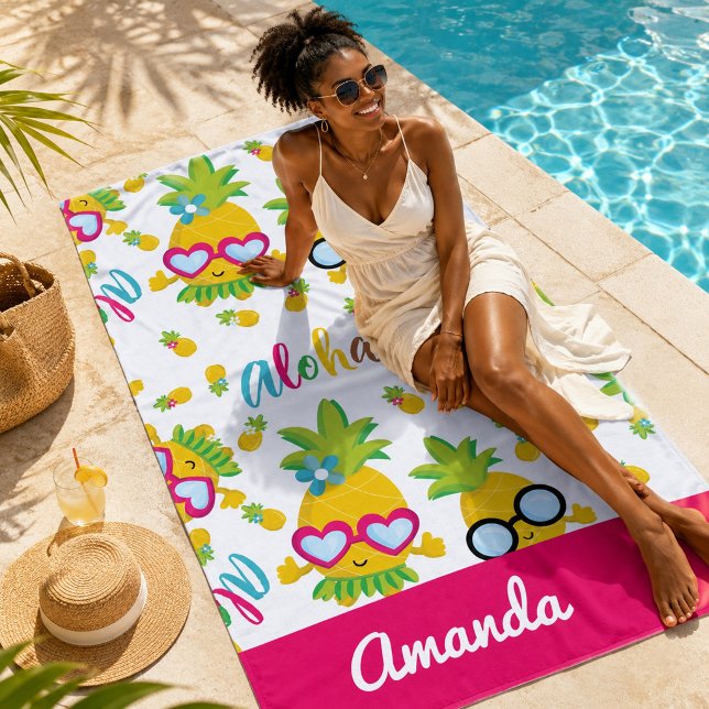 Toalha De Praia Lindos Abacaxis Aloha Menina (Criador carregado)