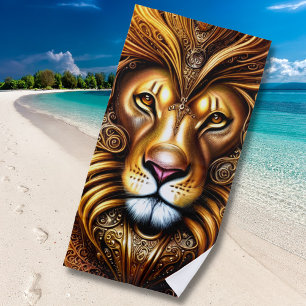 Toalha De Praia Lion Ouro Incrivelmente Bonito
