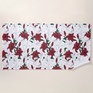 Toalha De Praia Lírios de Natal Vermelho e Branco
