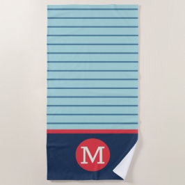 Toalha De Praia Listra Azul  Monograma Branco Vermelho Masculino