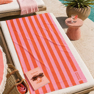 Toalha de Praia   Listra Ousada Preppy Rosa Coral