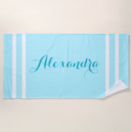 Toalha de Praia Listrada Azul Claro Personalizada