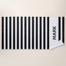 Toalha De Praia Listrado preto e branco personalizado