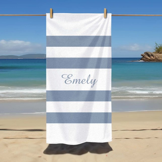 Toalha De Praia Listras Azuis Modernas Empoeiradas  (Modern Dusty Blue Striped Beach Towel)