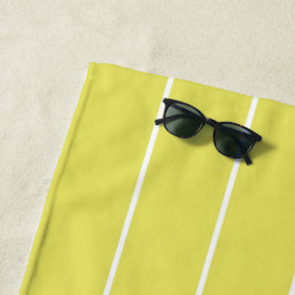 Toalha De Praia Listras Brancas Simples em Fundo Amarelo Banana