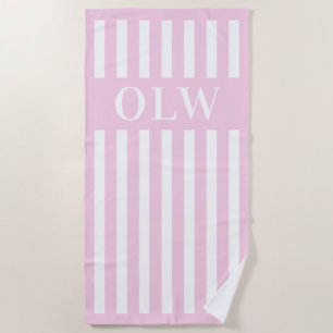 Toalha De Praia Listras Clássicas Rosa e Branco Personalizadas Cus