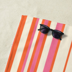 Toalha De Praia Listras Complexas - Rosa, Laranja e Creme
