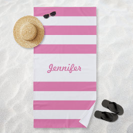 Toalha De Praia Listras Cor-de-Rosa e Brancas Personalizadas