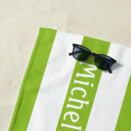Toalha De Praia Listras de Cabana Verde Lima Personalizadas Branco