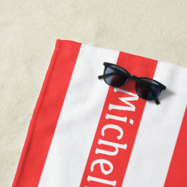 Toalha De Praia Listras de Cabana Vermelho Coral Branco