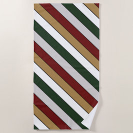 Toalha De Praia Listras de Natal Dourado Verde Vermelho Prata e Br