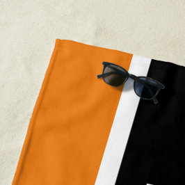 Toalha De Praia Listras de texto laranja brilhante preto atlético 