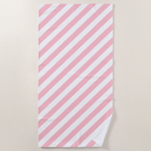Toalha De Praia Listras Diagonais de Grande Tamanho, Rosa e Branco