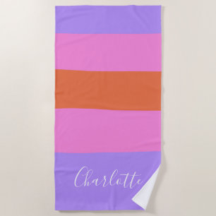 Toalha De Praia Listras laranja cor-de-rosa Lavanda personalizadas