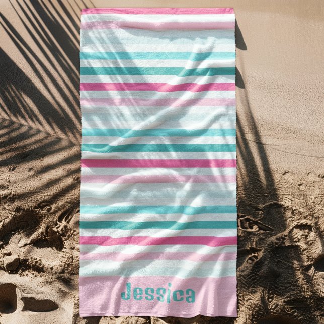 Toalha De Praia Listras Pastéis Personalizadas (Criador carregado)