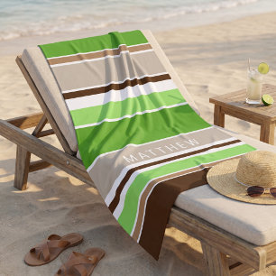 Toalha De Praia Listras personalizadas verde lima marrom escuro ta