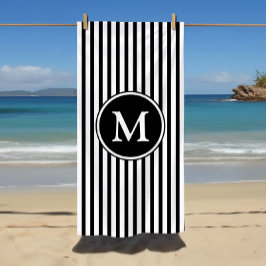 Toalha De Praia Listras Pretas e Brancas Monogramadas