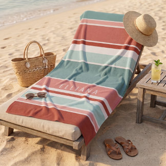 Toalha De Praia Listras Rosa Bege Coral Verde Marinho Personalizad
