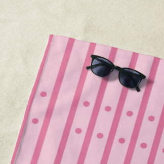 Toalha De Praia Listras rosa e burgundy com pontos. Minimalista