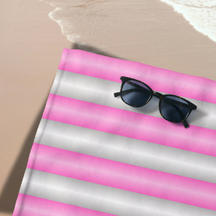 Toalha De Praia Listras Rosa Neon Modernas com Efeito 3D